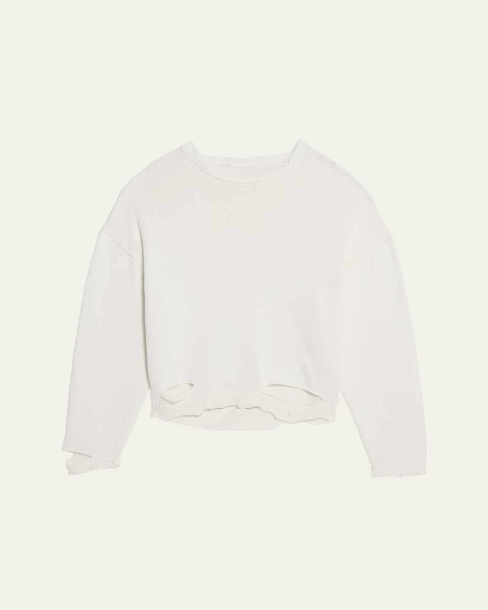 Distressed Ribbed Crewneck Sweater